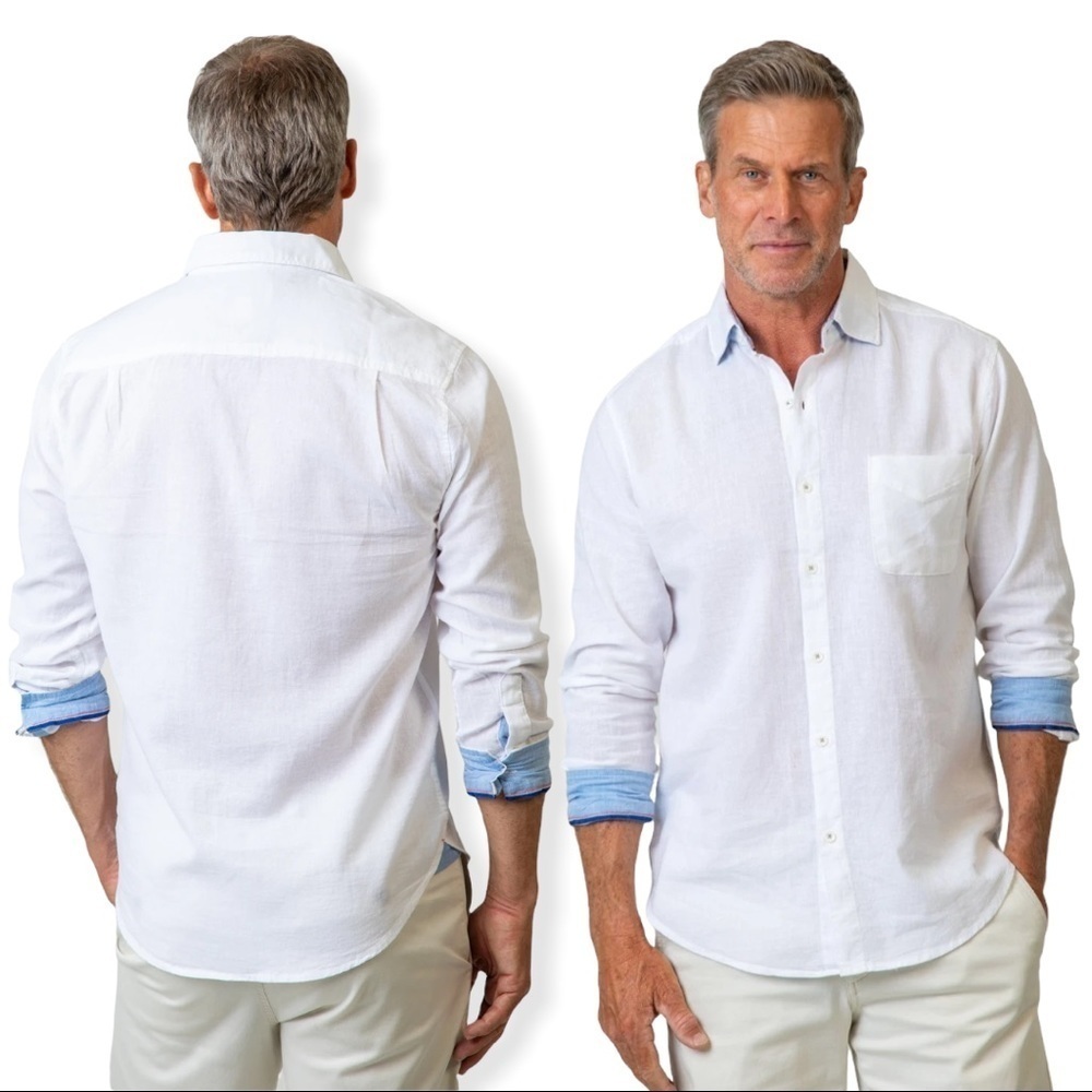 True Grit Washed Melange Linen Long Sleeve Button Down Shirt - Picture 8 of 9